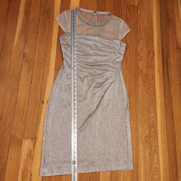 Lauren Ralph Lauren Evening Gold Dress w/ Sheer Bodice, Neck Embellishment Sz 8 - Picture 15 of 15